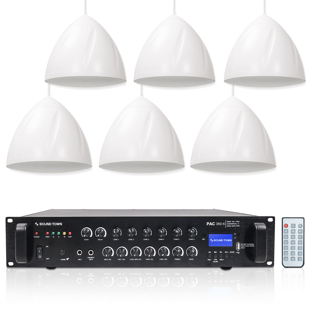 Sound Town PAC360-6 | 360W 6-Zone 70V/100V Commercial Power Amplifier with Bluetooth, Aluminum, for Restaurants, Lounges, Bars, Pubs, Schools and Warehouses