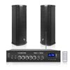Sound Town PAC80X2CL25B | Commercial Restaurant Amplifier and Column Array Set with a 2-Zone 70V/100V Bluetooth Amp, FM Antenna, 2 x All-Weather Dual 5" Speakers, Blac