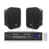 Sound Town PAC80X2MS5B | 2-Zone 70V/100V Commercial Amplifier and 2 x 5.25-Inch Surface-Mount Speakers Set, FM Antenna, For Restaurants, Bars, Cafes, Schools, Churches, Black