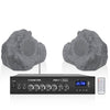Sound Town PAC80X2RK52G | 2-Zone 70V/100V Commercial Amplifier w/ 2 x 5.25" Gray Rock Speakers, for Gardens, Patios, Outdoor Dining, Theme Parks, Resorts, Zoos