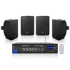 Sound Town PAC80X4TV4B | 2-Zone 70V/100V Commercial Amplifier and 4 x 4.5-Inch Surface-Mount Speakers Set, FM Antenna, For Restaurants, Bars, Cafes, Schools, Churches, Black
