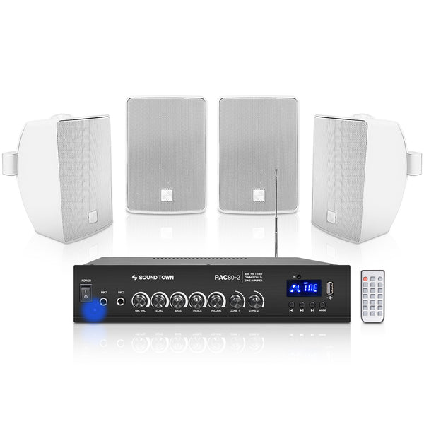 PAC80X4TV4W | 70V/100V Commercial Amplifier and 4 x 4.5” Surface