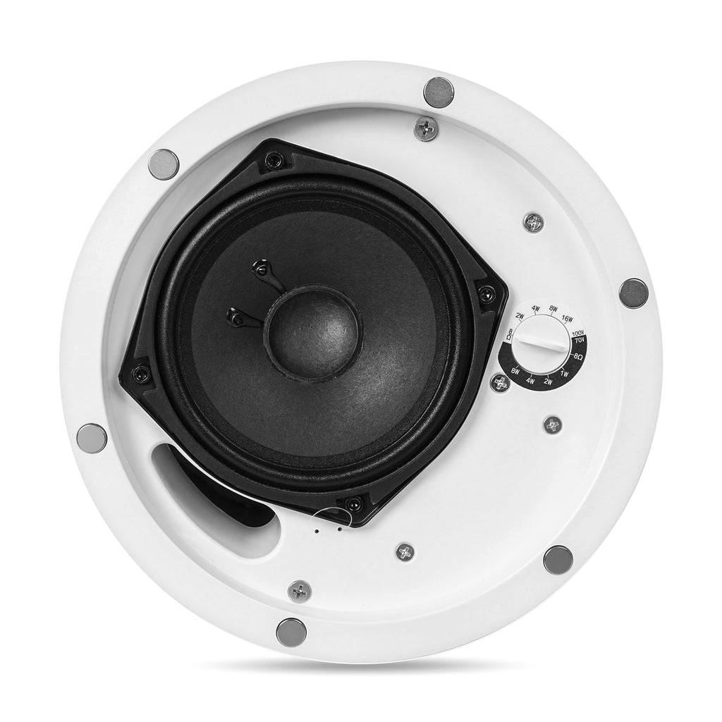 Sound Town PAC80X8CS4N | Pair of 4.5" Two-Way Coaxial In-Ceiling Speaker, Flush Mount, 70V/100V/8-Ohm Operation, Magnetic Grill, White - Multi-Tap Transformer