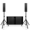 Sound Town PS-212SP3BX2 | Powered Portable PA System with Dual 12" 2200W Subwoofer, 2 Column Array Loudspeakers, Tripod Stands, Birch Plywood, Black
