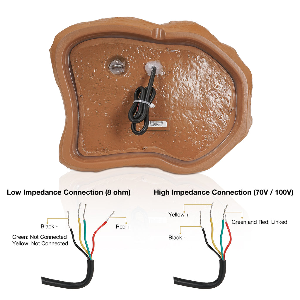 Sound Town ROCK-52BR-PAIR | Pair of 2-Way 5.25" High Fidelity Passive Outdoor Rock Speakers, Weather-Resistant, 70V/100V/8-Ohm, for Commercial Installation - Wiring Diagram