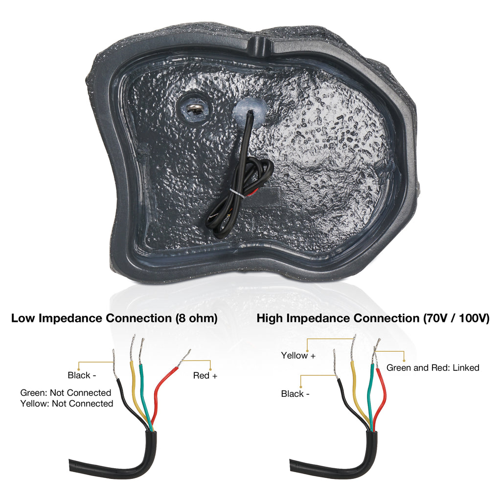 Sound Town ROCK-52G-PAIR | Pair of 2-Way 5.25" High Fidelity Passive Outdoor Rock Speakers, Weather-Resistant, 70V/100V/8-Ohm, for Commercial Installation - Wiring Diagram
