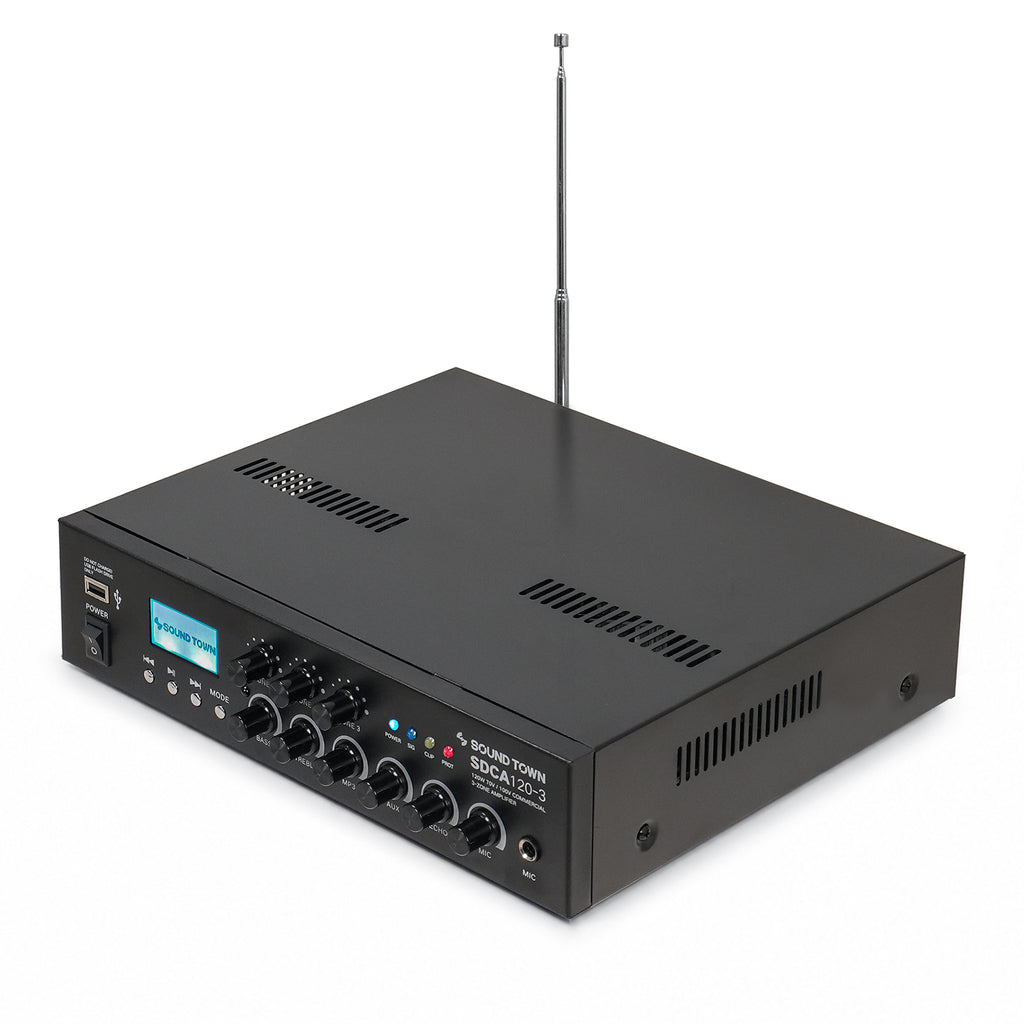 SDCA120-3 | 120W 3-Zone 70V/100V Commercial Class-D Power Amplifier with Bluetooth for Restaurants, Lounges, Bars, Pubs, Warehouses, Multi-Zone Installation - Left View