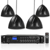 SDCA240X4LR6B | 4-Zone 70V/100V Commercial Amplifier with Bluetooth and 4 x 6.5" Weatherproof Pendant Speakers for Indoor/Outdoor Installations, Black