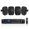 Sound Town SDCA240X4VL6B | 4-Zone 70V/100V Commercial Amplifier w/Bluetooth and 4 x 6.5" Weatherproof Surface-Mount Speakers, Indoor/Outdoor Installations, Black