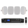 Sound Town SDCA240X4VL6W | 4-Zone 70V/100V Commercial Amplifier w/ Bluetooth and 4 x 6.5" Weatherproof Surface-Mount Speakers, Indoor/Outdoor Installations, White