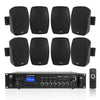Sound Town SDCA240X8VL4B | 4-Zone 70V/100V Commercial Amplifier w/ Bluetooth & 8 x 4" Weatherproof Surface-Mount Speakers for Indoor/Outdoor Installations, Black