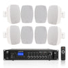 Sound Town SDCA240X8VL4W | 4-Zone 70V/100V Commercial Amplifier w/ Bluetooth & 8 x 4" Weatherproof Surface-Mount Speakers for Indoor/Outdoor Installations, White