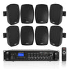 Sound Town SDCA240X8VL5B | 4-Zone 70V/100V Commercial Amplifier w/ Bluetooth, 8 x 5.25" Weatherproof Surface-Mount Speakers, Indoor/Outdoor Installations, Black