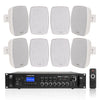 Sound Town SDCA240X8VL5W | 4-Zone 70V/100V Commercial Amplifier w/ Bluetooth, 8 x 5.25" Weatherproof Surface-Mount Speakers, Indoor/Outdoor Installations, White