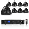 Sound Town SDCA360X8LR6B | 4-Zone 70V/100V Commercial Amplifier with Bluetooth and 8 x 6.5" Weatherproof Pendant Speakers for Indoor/Outdoor Installations, Black