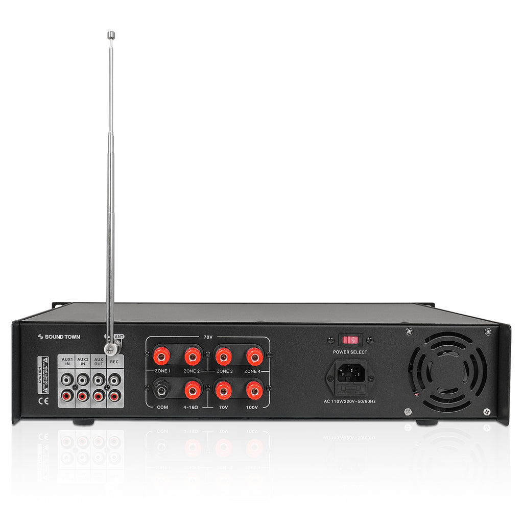 Sound Town SDCA500-4-R | REFURBISHED: 500W 4-Zone 70V/100V Commercial Class-D Power Amplifier with Bluetooth for Restaurants, Lounges, Bars, Pubs, Warehouse-Back 