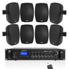 Sound Town SDCA500X8VL6B | 4-Zone 70V/100V Commercial Amplifier w/ Bluetooth, 8 x 6.5" Weatherproof Surface-Mount Speakers for Indoor/Outdoor Installation, Black