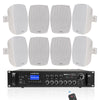 Sound Town SDCA500X8VL6W | 4-Zone 70V/100V Commercial Amplifier w/ Bluetooth, 8 x 6.5" Weatherproof Surface-Mount Speakers for Indoor/Outdoor Installation, White