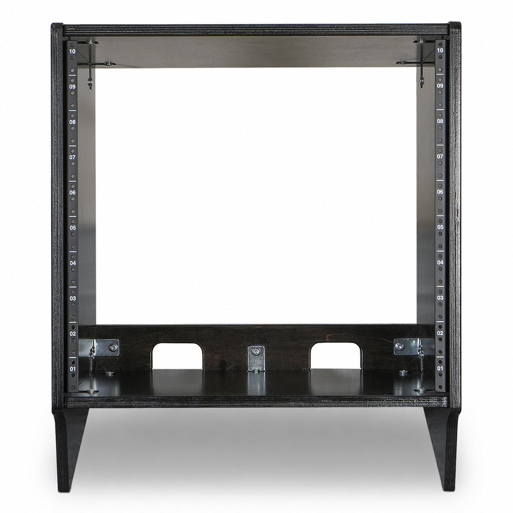 Sound Town SDRK-10SLD | DIY 10U Slanted Desktop Turret Studio Rack for Home Studio and Recording Room, Baltic Birch Plywood, Black Espresso - Front Panel