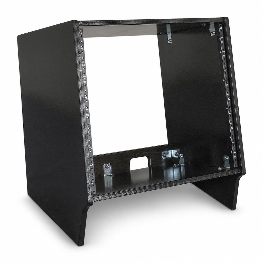 Sound Town SDRK-10SLD | DIY 10U Slanted Desktop Turret Studio Rack for Home Studio and Recording Room, Baltic Birch Plywood, Black Espresso - Right View