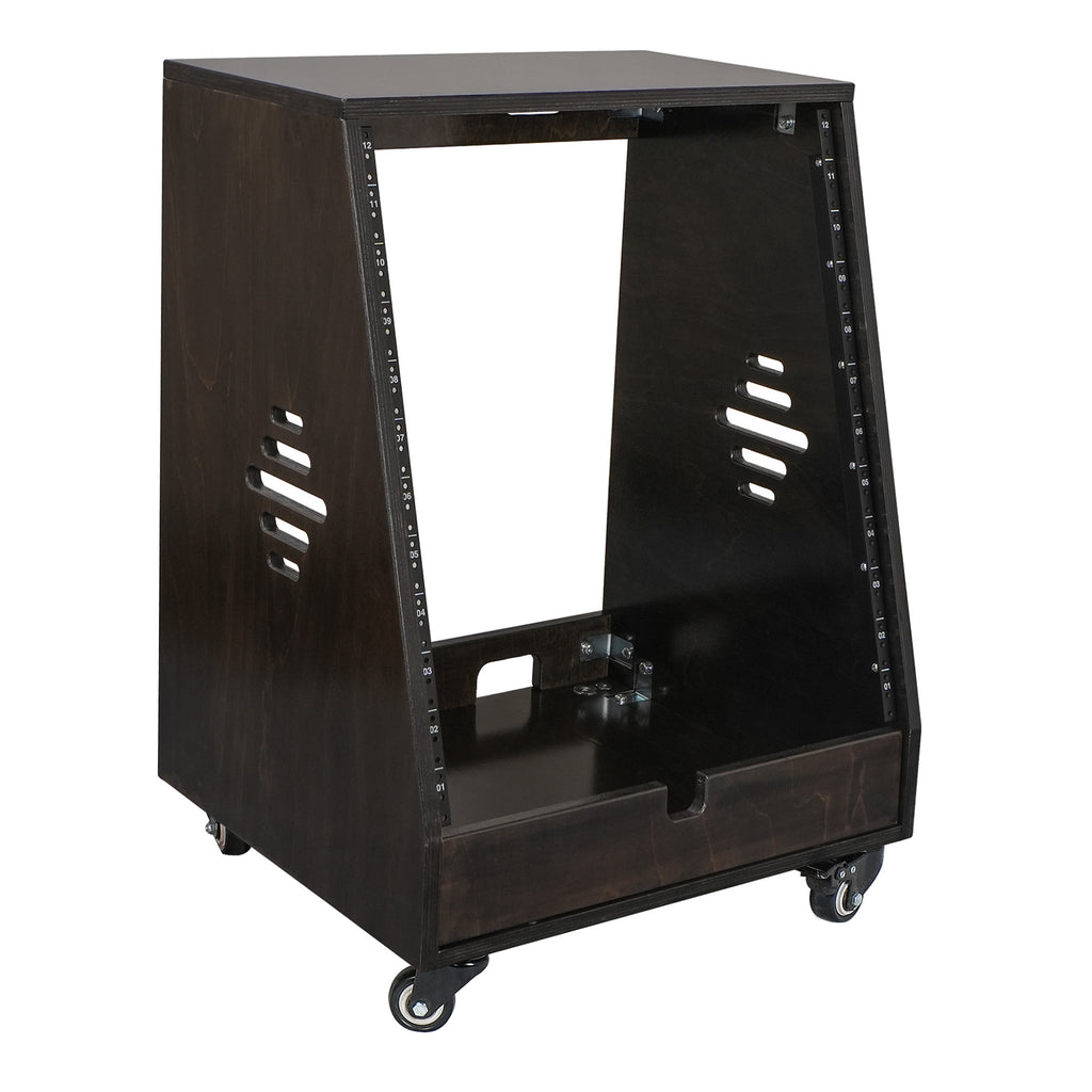 Sound Town SDRK-12TD | DIY 12U Slanted Studio Rack with 2U Lower Storage, Casters, for Home Studio and Recording Room, Baltic Birch Plywood, Black Espresso - Right View