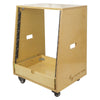 Sound Town SDRK-12TD2-R REFURBISHED: 12U DIY Slanted Studio Rack with 12U Rack Space, Extra 2U Drawer, Plywood, Rubber Feet, Casters, Golden Oak - Side Logo