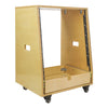 Sound Town SDRK-12TD2-R REFURBISHED: 12U DIY Slanted Studio Rack with 12U Rack Space, Extra 2U Drawer, Plywood, Rubber Feet, Casters, Golden Oak - Angled Design