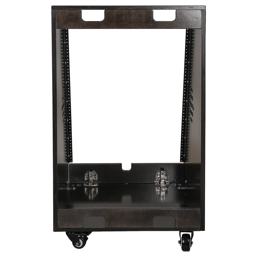 Sound Town SDRK-16TD | DIY 16U Slanted Studio Rack with 2U Lower Storage, Casters, for Home Studio and Recording Room, Baltic Birch Plywood, Black Espresso - Back View