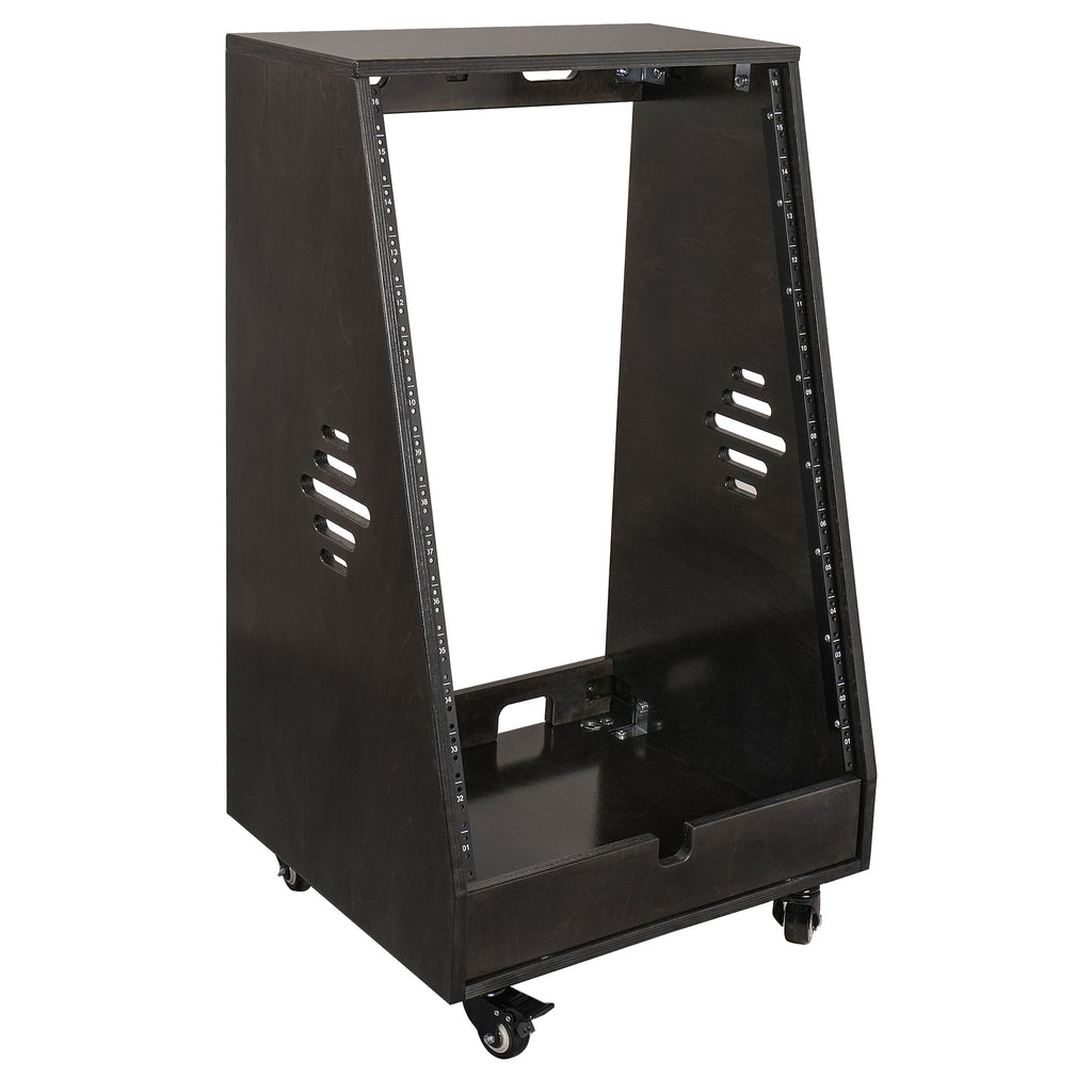 Sound Town SDRK-16TD | DIY 16U Slanted Studio Rack with 2U Lower Storage, Casters, for Home Studio and Recording Room, Baltic Birch Plywood, Black Espresso - Right View