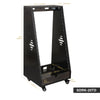 Sound Town SDRK-20TD | DIY 20U Slanted Studio Rack with 2U Lower Storage, Casters, for Home Studio and Recording Room, Baltic Birch Plywood, Black Espresso - Size and Dimensions