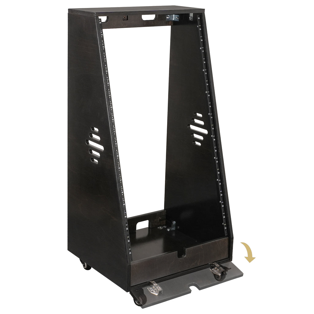 Sound Town SDRK-20TD | DIY 20U Slanted Studio Rack with 2U Lower Storage, Casters, for Home Studio and Recording Room, Baltic Birch Plywood, Black Espresso - Accessory Compartment 