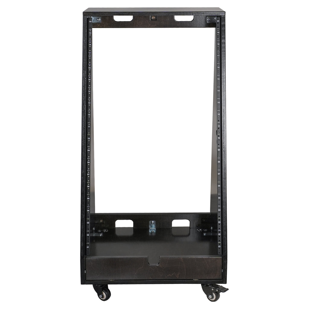 Sound Town SDRK-20TD | DIY 20U Slanted Studio Rack with 2U Lower Storage, Casters, for Home Studio and Recording Room, Baltic Birch Plywood, Black Espresso - Front Panel