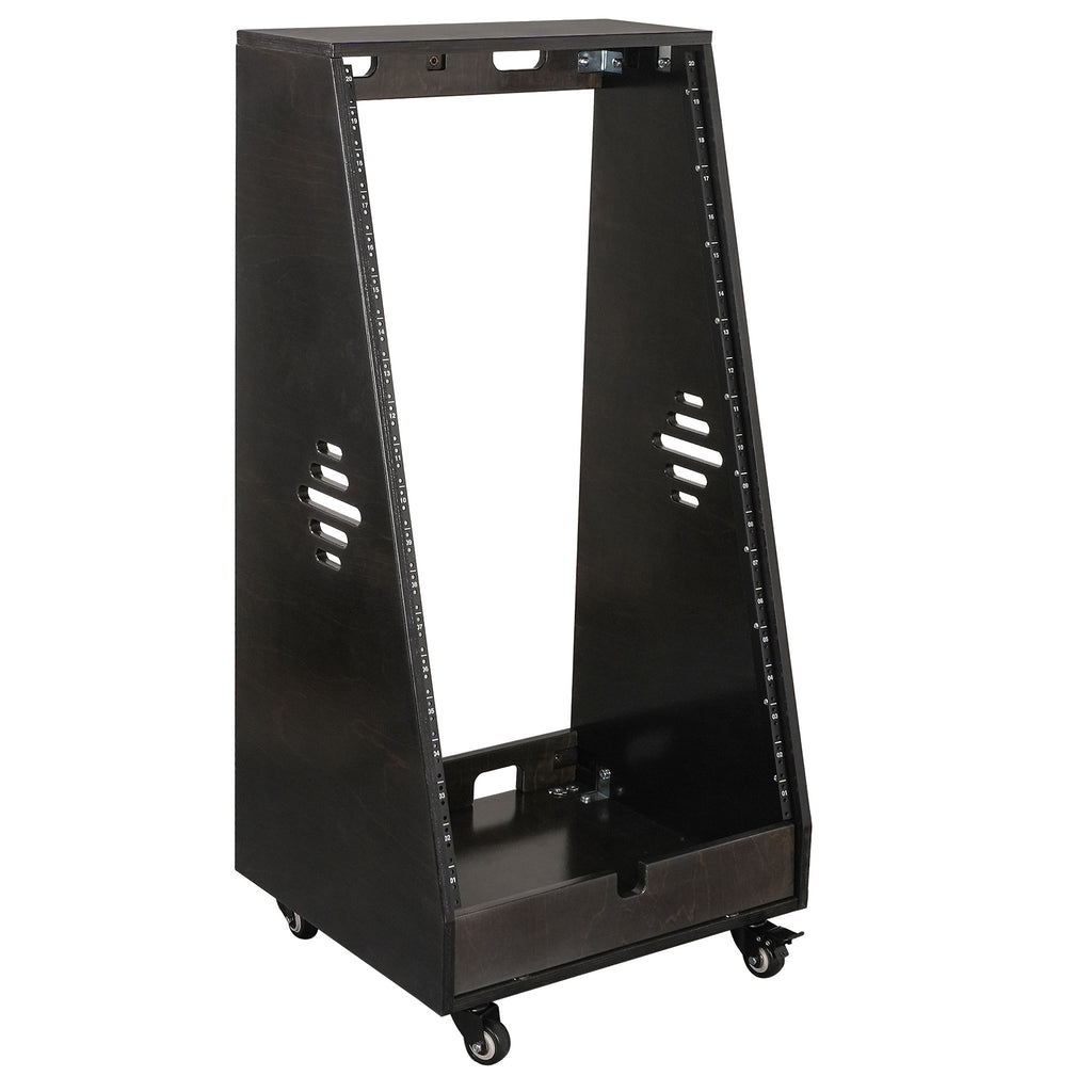Sound Town SDRK-20TD | DIY 20U Slanted Studio Rack with 2U Lower Storage, Casters, for Home Studio and Recording Room, Baltic Birch Plywood, Black Espresso - Right View