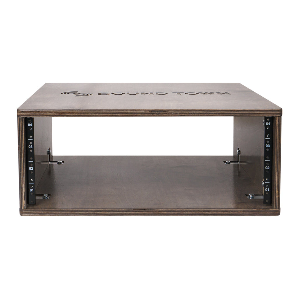 Sound Town SDRK-4B-R | REFURBISHED: 4U (4-Space) Studio Equipment Rack with Birch Plywood, for Recording Room, PA/DJ Pro Audio, Home Audio, Weathered Brown - Rackmount, Rackmountable Gear