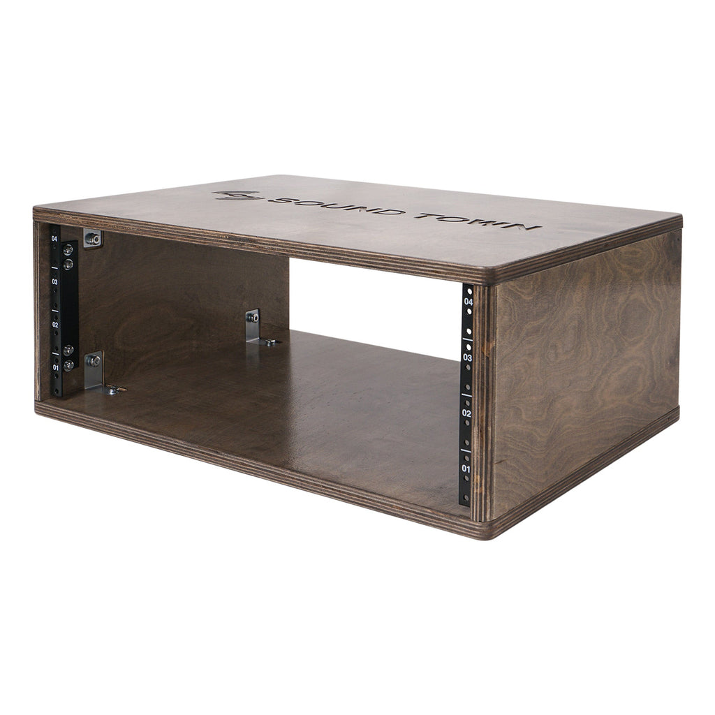 Sound Town SDRK-4B-R | REFURBISHED: 4U (4-Space) Studio Equipment Rack with Birch Plywood, for Recording Room, PA/DJ Pro Audio, Home Audio, Weathered Brown - Wood, for Organization, Stackable