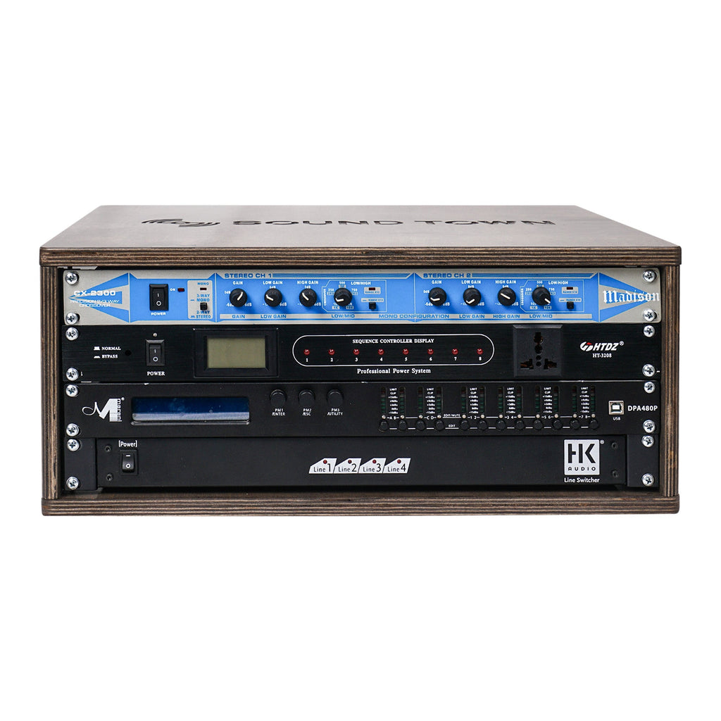 Sound Town SDRK-4B-R | REFURBISHED: 4U (4-Space) Studio Equipment Rack with Birch Plywood, for Recording Room, PA/DJ Pro Audio, Home Audio, Weathered Brown, for Line Switcher, Power Amplifier, Crossover, Sequence Controller Display