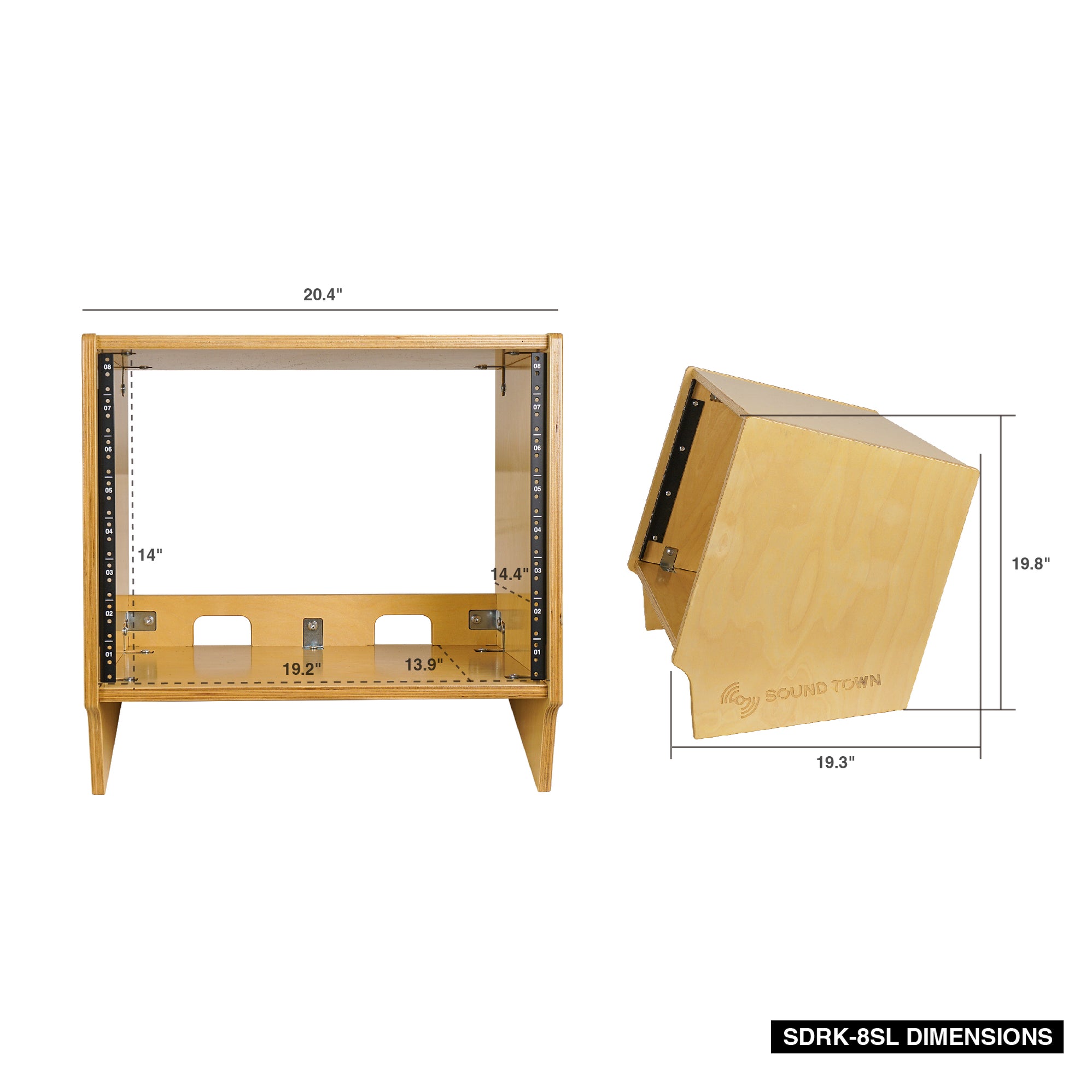 SDRK-8SL | DIY 8U Angled Desktop Turret Studio Rack w/ Plywood, Golden ...