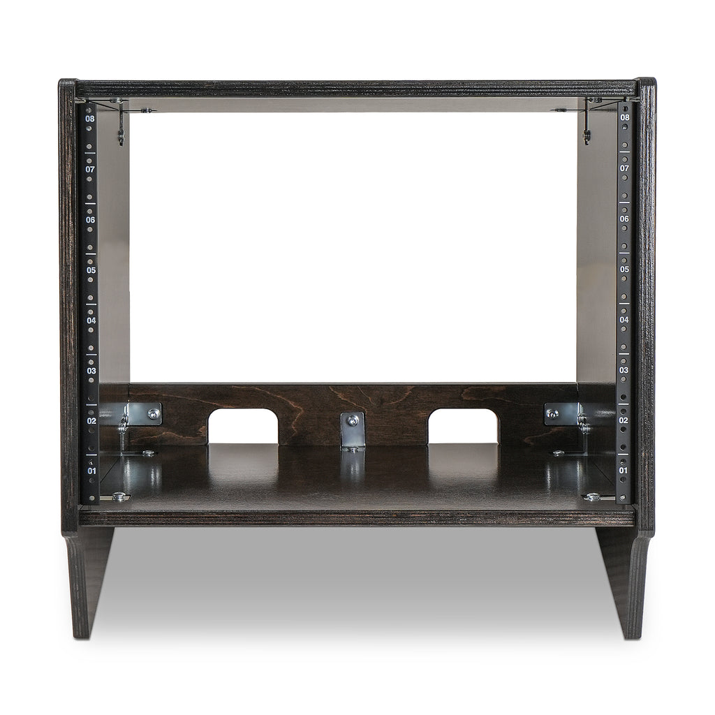 Sound Town SDRK-8SLD | DIY 8U Angled Desktop Turret Studio Rack for Home Studio and Recording Room, Baltic Birch Plywood, Black Espresso - Front Panel