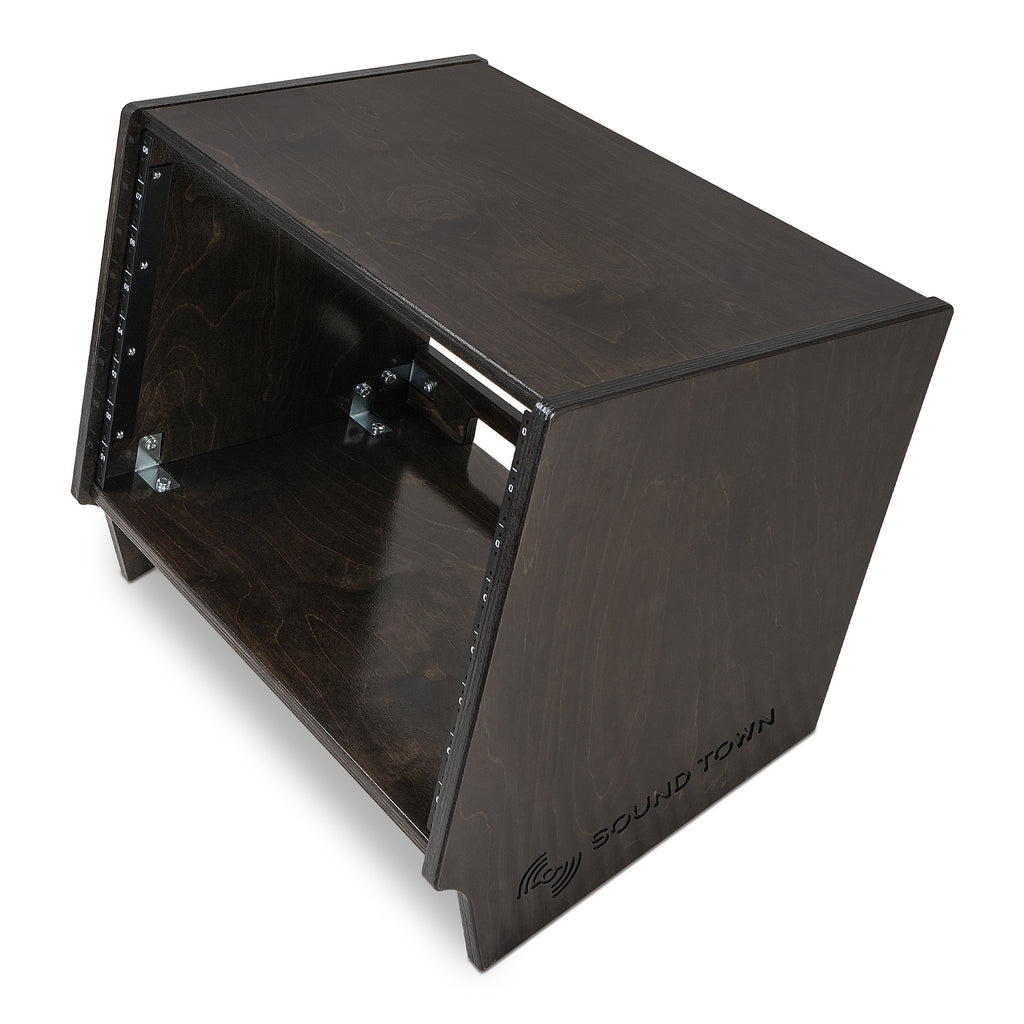 Sound Town SDRK-8SLD | DIY 8U Angled Desktop Turret Studio Rack for Home Studio and Recording Room, Baltic Birch Plywood, Black Espresso - Left Side Panel