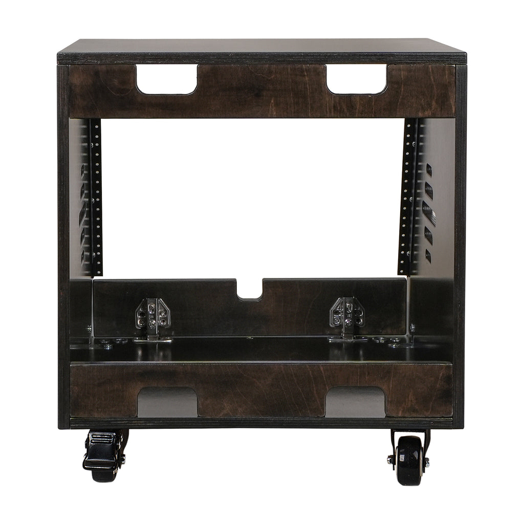 Sound Town SDRK-8TD | DIY 8U Slanted Studio Rack with 2U Lower Storage, Casters, for Home Studio and Recording Room, Baltic Birch Plywood, Black Espresso - Back Panel
