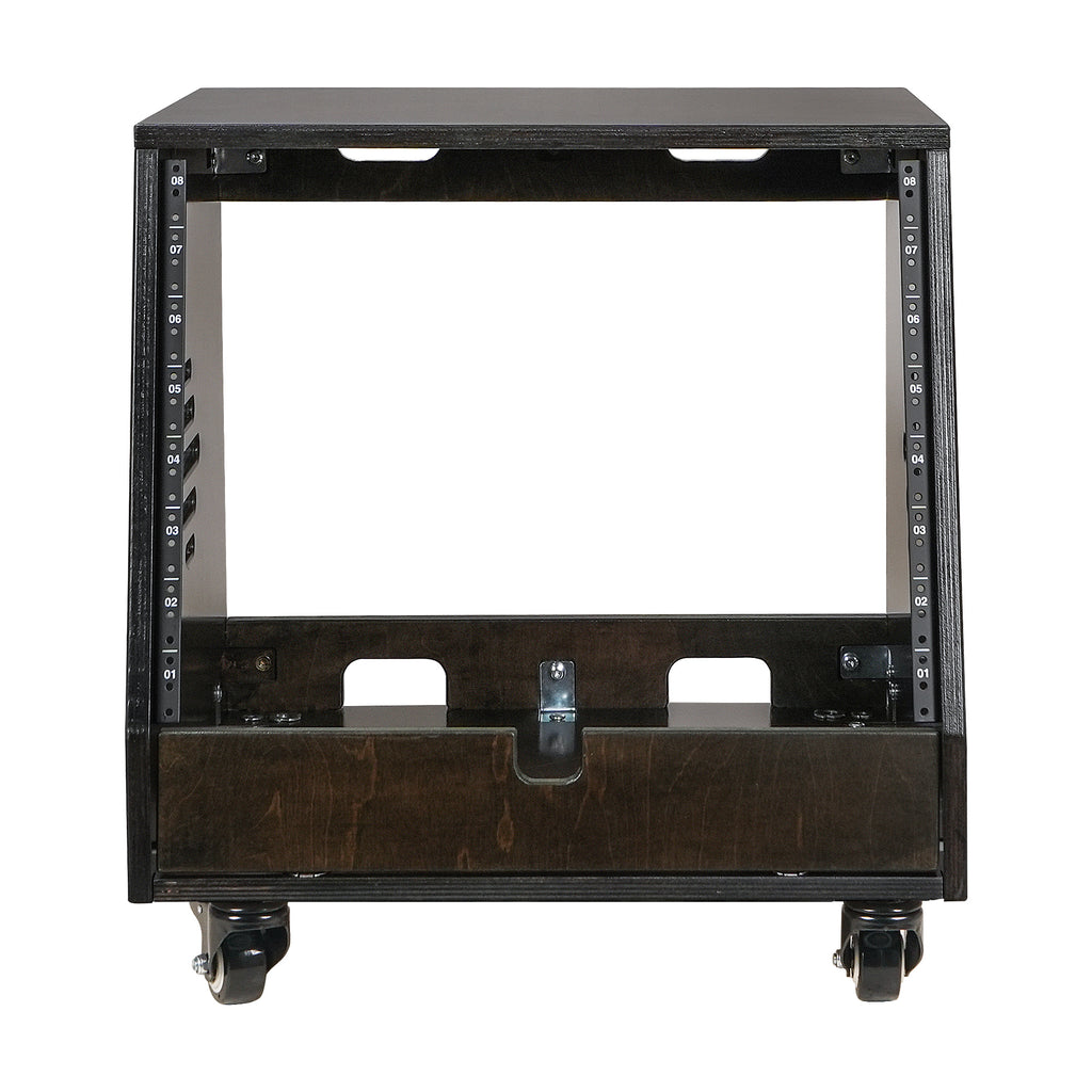 Sound Town SDRK-8TD | DIY 8U Slanted Studio Rack with 2U Lower Storage, Casters, for Home Studio and Recording Room, Baltic Birch Plywood, Black Espresso - Front Panel