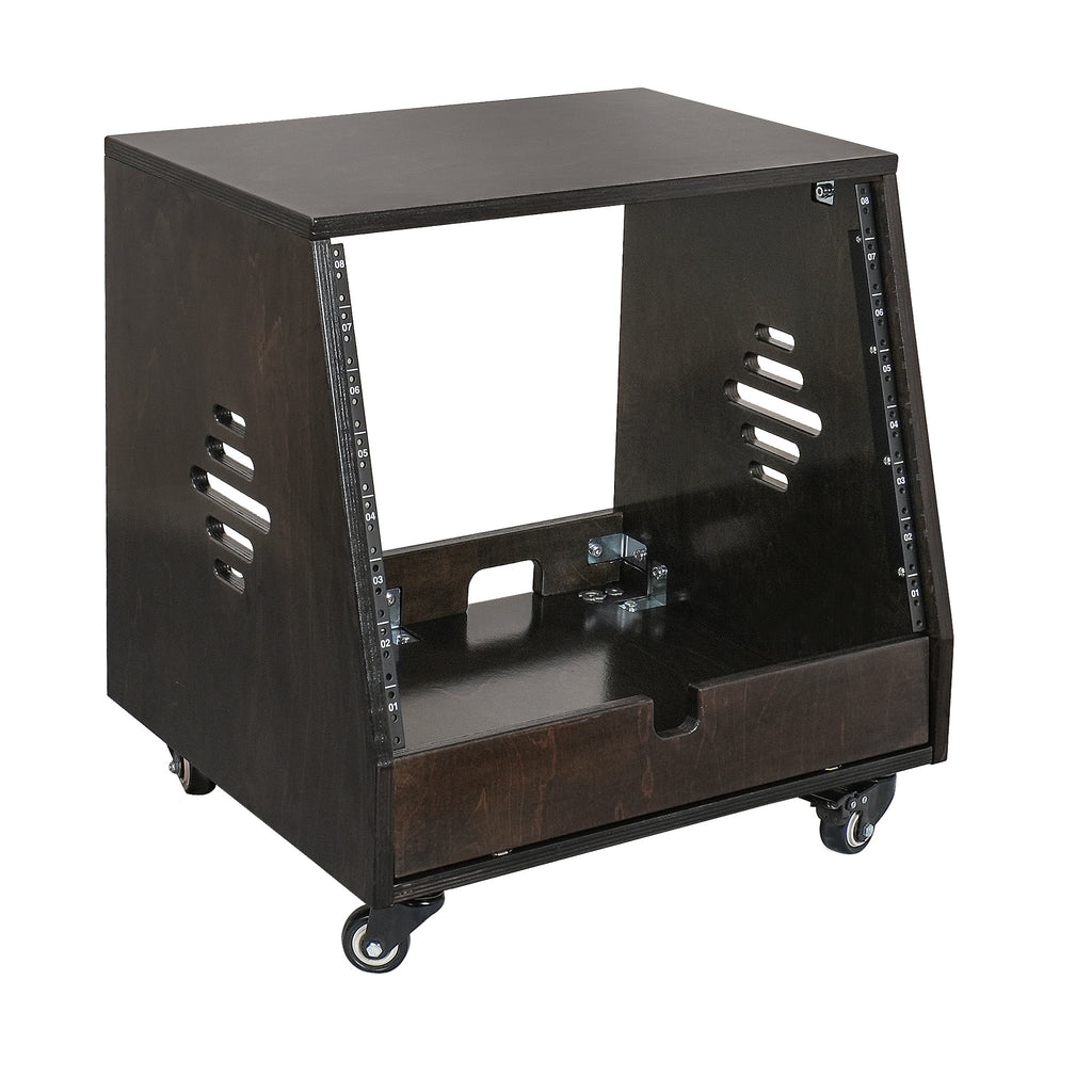 Sound Town SDRK-8TD | DIY 8U Slanted Studio Rack with 2U Lower Storage, Casters, for Home Studio and Recording Room, Baltic Birch Plywood, Black Espresso - Right View