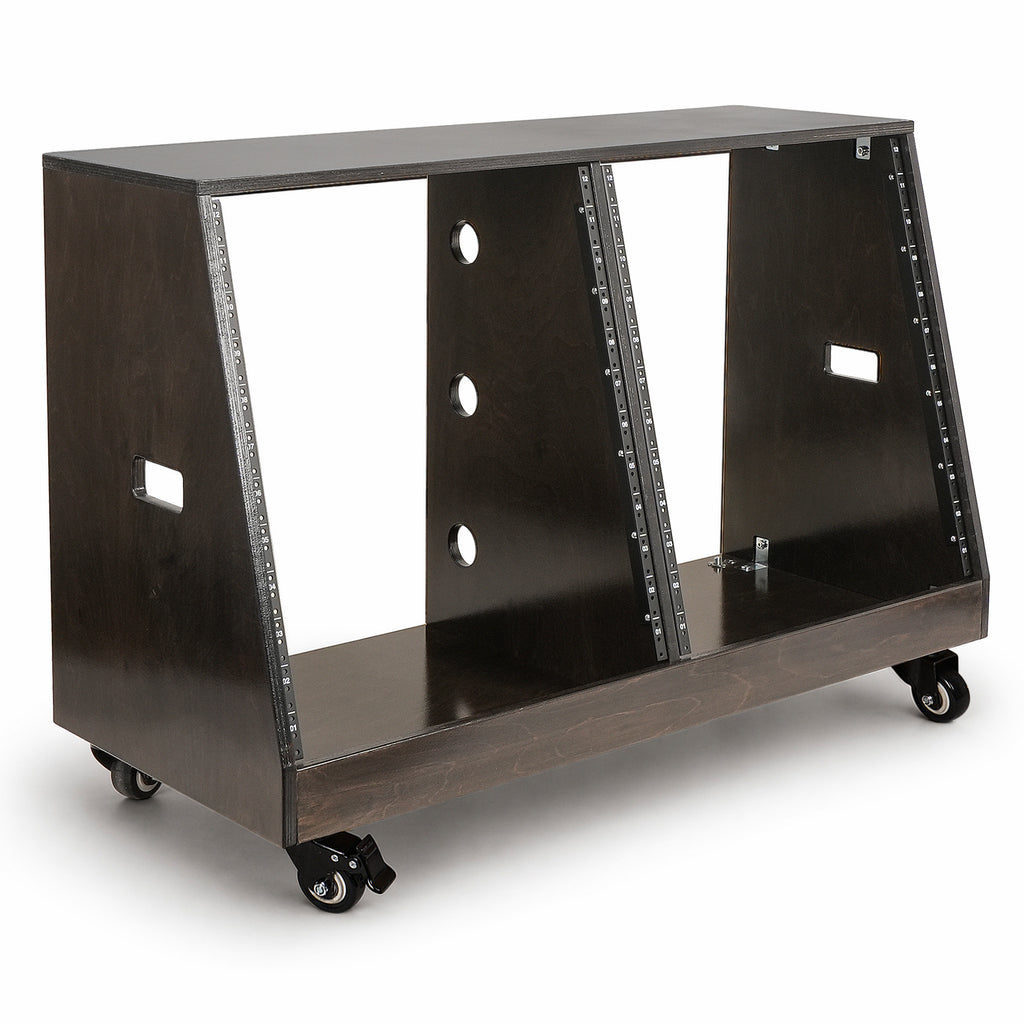 SDRK-D12TD | DIY 2 x 12U Slanted Double-Bay Studio Rack with Casters for Home Studio and Recording Room, Baltic Birch Plywood, Black Espresso - Right View