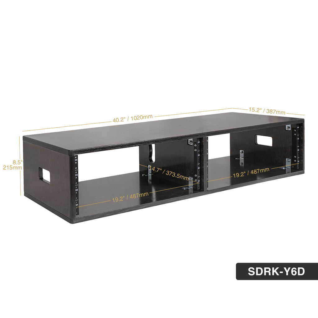 Sound Town SDRK-D4D | DIY 2 x 4U Double-Bay Studio Rack for Home Studio and Recording Room, Baltic Birch Plywood, Black Espresso - Size and Dimensions
