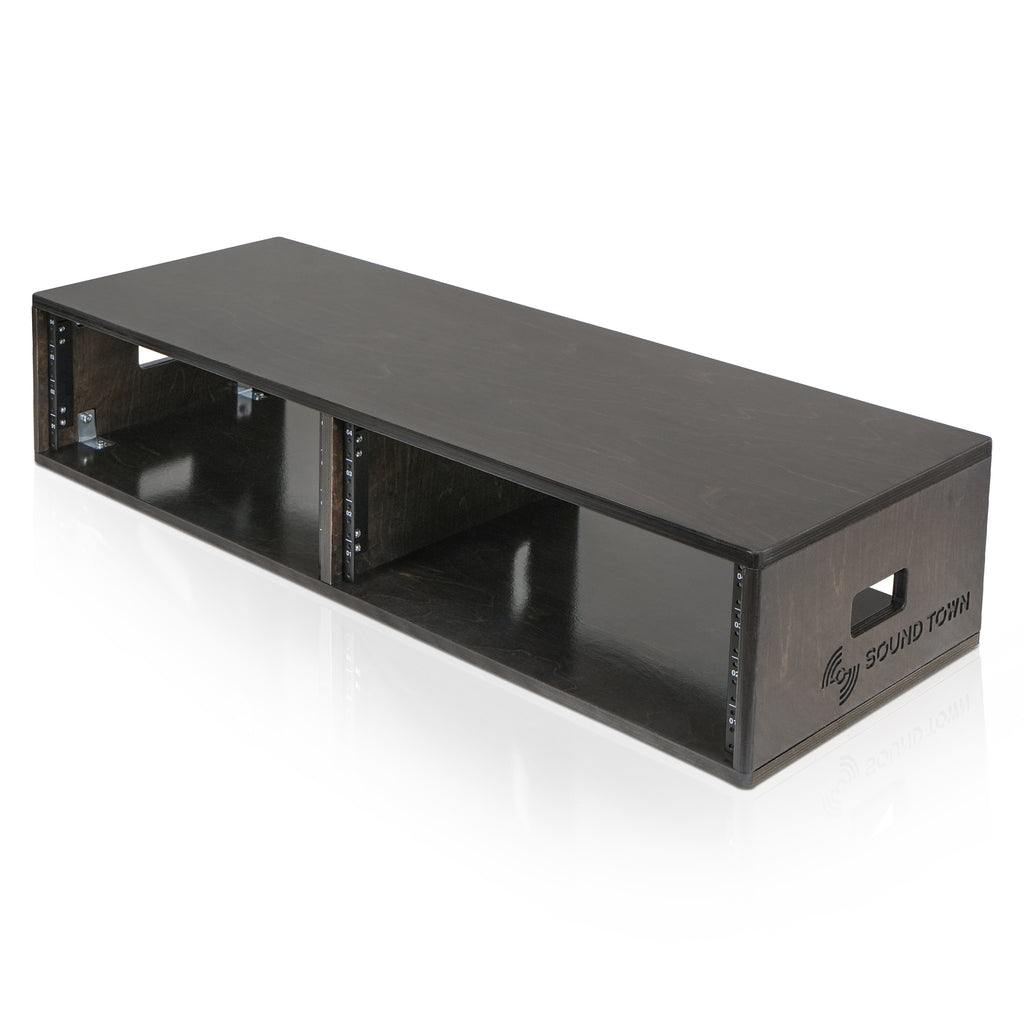 Sound Town SDRK-D4D | DIY 2 x 4U Double-Bay Studio Rack for Home Studio and Recording Room, Baltic Birch Plywood, Black Espresso - Left Side Panel