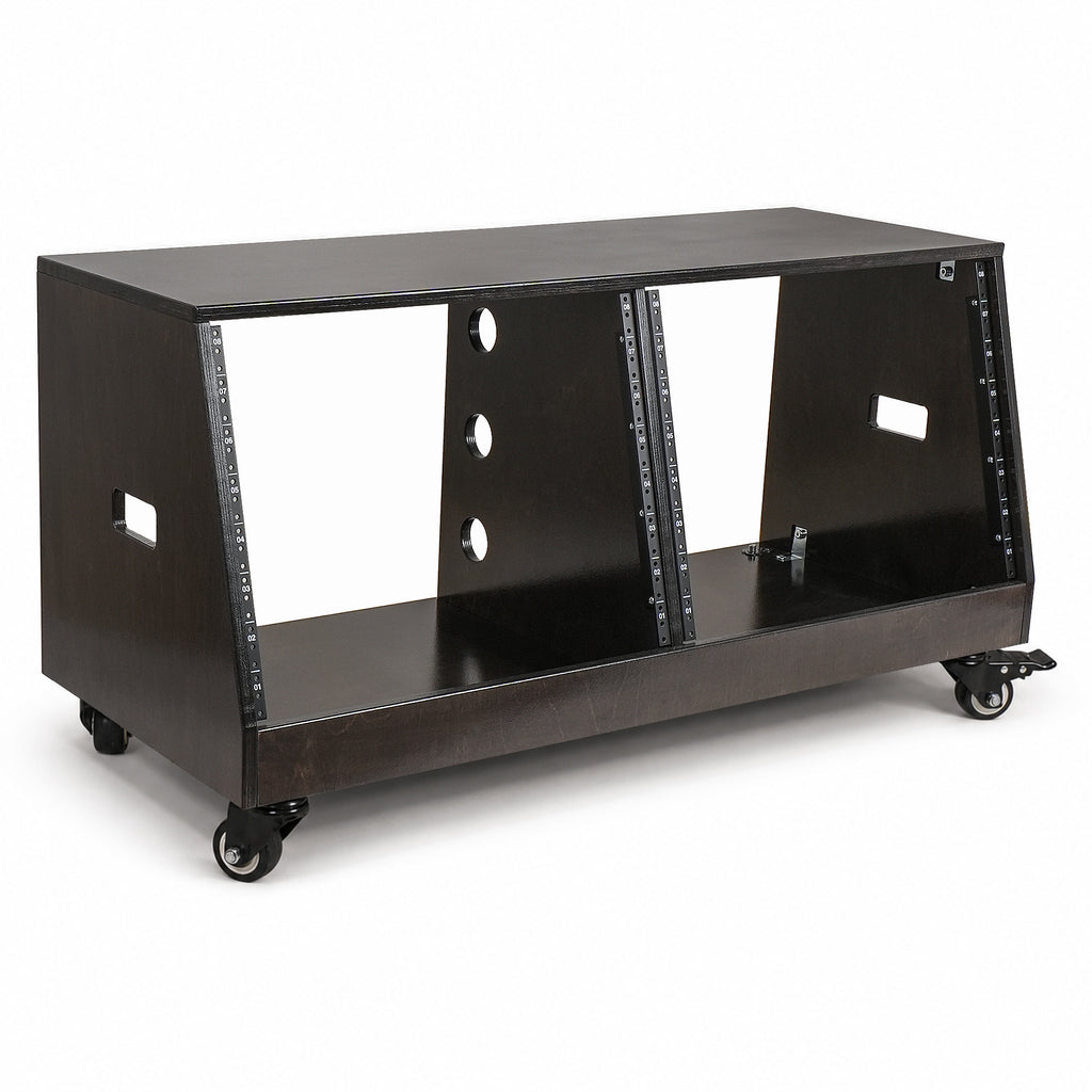 Sound Town SDRK-D8TD | DIY 2 x 8U Slanted Double-Bay Studio Rack with Casters for Home Studio and Recording Room, Baltic Birch Plywood, Black Espresso - Right View