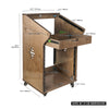 Sound Town SDRK-M11X12B | DIY Studio Rack with 11U Slant Mixer Top, 12U Front, 2U Drawer, Rubber Feet, Casters, Baltic Plywood, Weathered Brown - Size and Dimensions