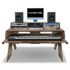 Sound Town SDRK-PF60 | Studio Workstation Desk with 3 x 3U Rack Bays, Adjustable Top Shelf, Slide-Out Controller Keyboard Tray, Plywood, Weathered Brown