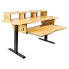 Sound Town SDRK-SD1-R | REFURBISHED: DIY Music Recording Studio Desk Workstation w/ Electric Adjustable Height, 3x4U Rack/Top Shelf, Sliding Keyboard Tray, Plywood, Golden Oak - Workbench, Storage Organization, Cable Grommets