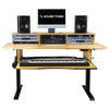 Sound Town SDRK-SD1-R | REFURBISHED: DIY Music Recording Studio Desk Workstation w/ Electric Adjustable Height, 3x4U Rack/Top Shelf, Sliding Keyboard Tray, Plywood, Golden Oak